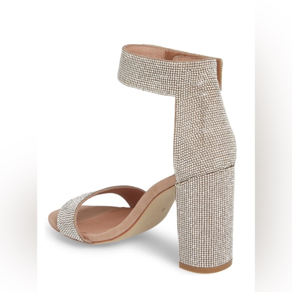 NWT Jeffery Campbell Lindsay Sandal Block Heel in Nude Suede Champagne Sparkle - Picture 4 of 12